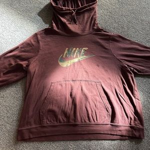 Nike pullover cowl neck hoodie size 2X maroon with green and gold logo